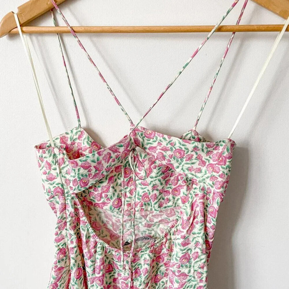 Zara Ditsy Floral Satin Effect Mini Dress Pink Green Size Medium - Picture 6 of 10